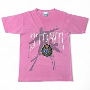 Vintage 90s Stowe Vermont Ski Emblem Embroidery Retro T-shirt MED 20x28.5